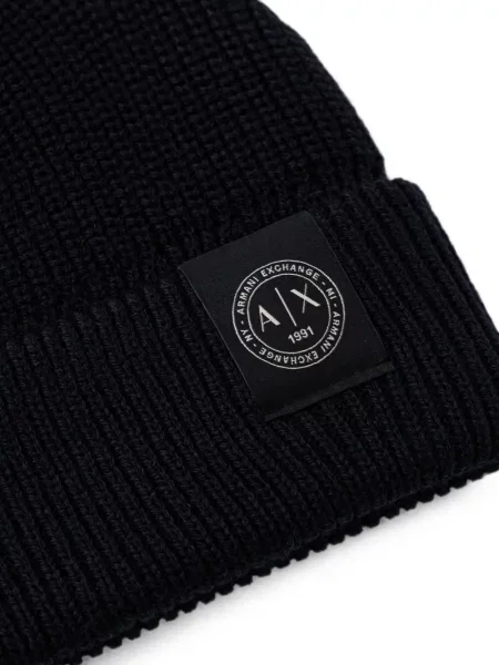 Căciulă Armani Exchange tricotate cu autograf negru