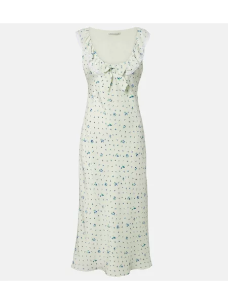 Rochie midi Alessandra Rich de mătase cu model floral verde