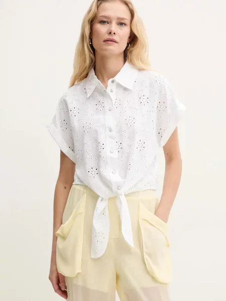 Класическа къс риза Guess с къс ръкав бяло