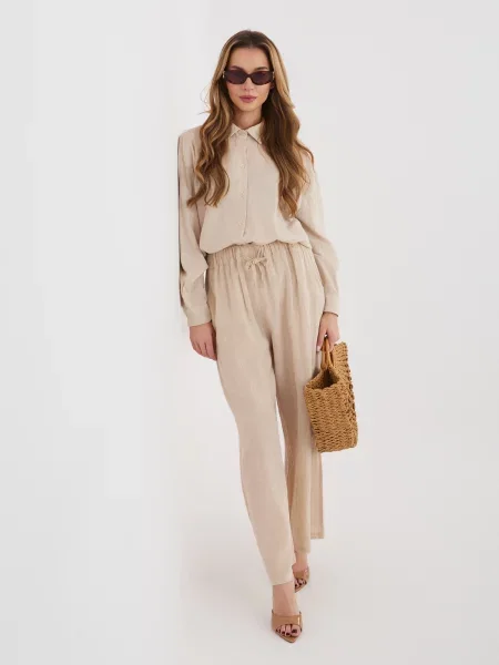 Pantaloni Italy Moda cu legături bej