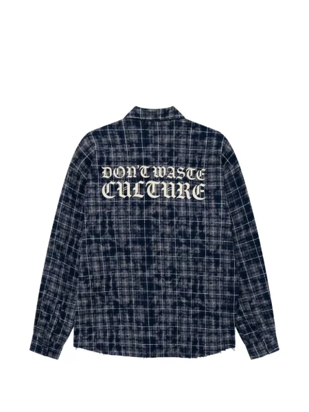 Карирана риза Don't Waste Culture с принт синьо