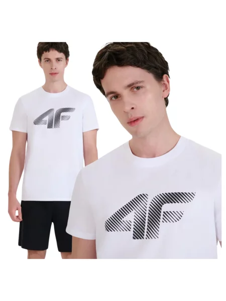 T-shirt regular z nadrukiem 4F biała