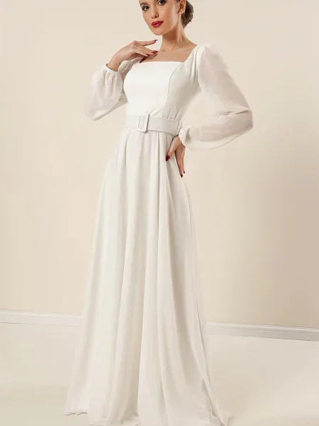 Sukienka wieczorowa By Saygı szyfonowa biała