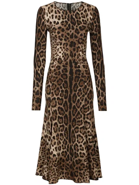 Rochie midi Dolce & Gabbana cu imagine cu model leopard până la genunchi maro