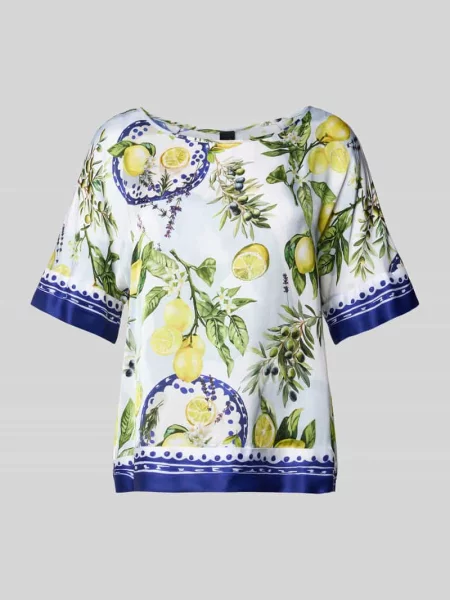 T-shirt o kroju relaxed fit z czystej z kwiatowym nadrukiem na całej powierzchni Marc Cain biała