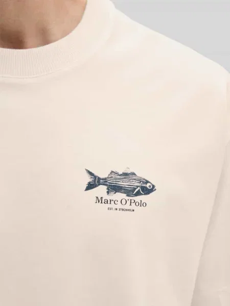 T-shirt o luźnym kroju z czystej bawełny z nadrukiem na tyle Marc O'polo biała