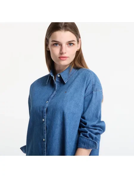 Риза Tommy Hilfiger Light Denim Boxy Shirt Ls Mid Blue Wash M синьо