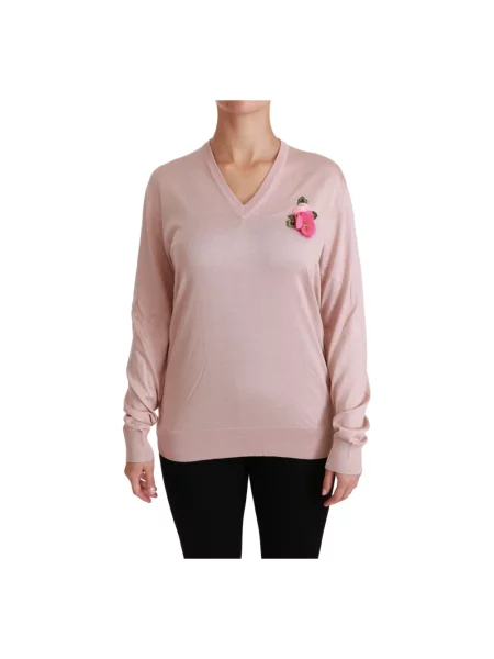 Sweter Dolce And Gabbana z długim rękawem różowy