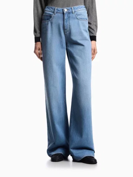 Широкі джинси Emporio Armani бавовна/віскоза блакитний