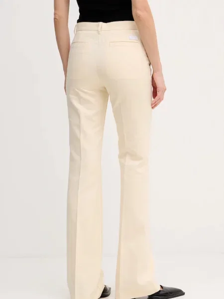 Kenzo spodnie z domieszką lnu dzwony high waist beżowy