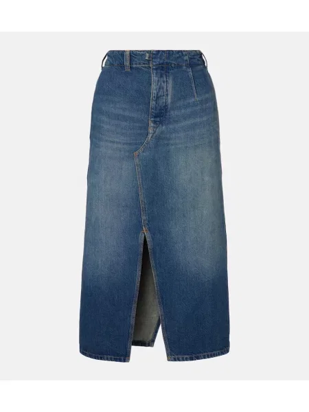 Spódnica jeansowa Victoria Beckham asymetryczna do kolan niebieska