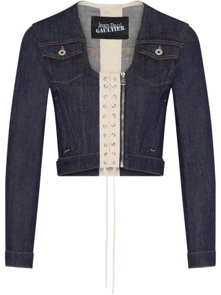 Kurtka jeansowa Jean Paul Gaultier o krotszym kroju niebieska