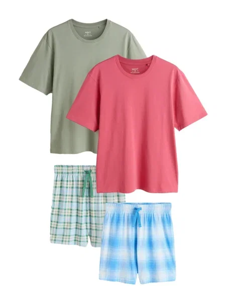 Next Pijama scurtă albastru regal / verde / roz zmeură alb