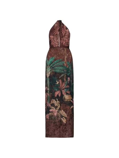 Maxi rochie maxi Johanna Ortiz cu model floral de costum maro