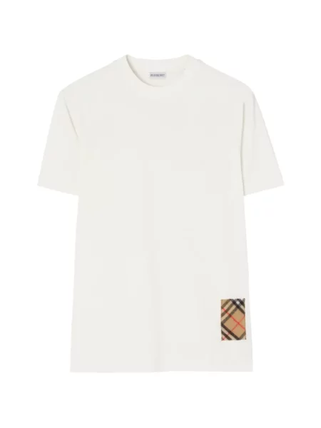 Tricou Burberry din cașmir în carouri alb