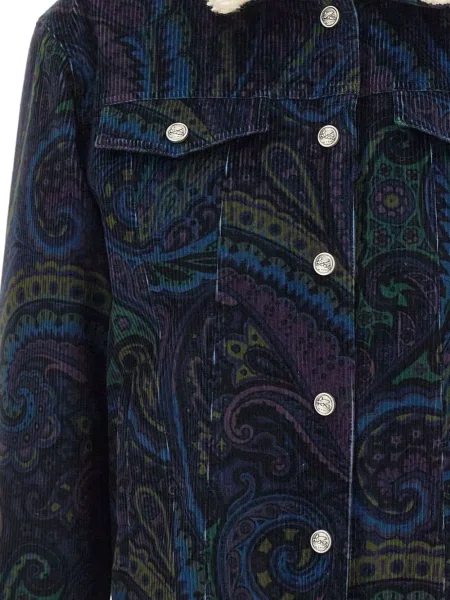 Geacă Etro de catifea cord cu imagine cu model paisley albastru