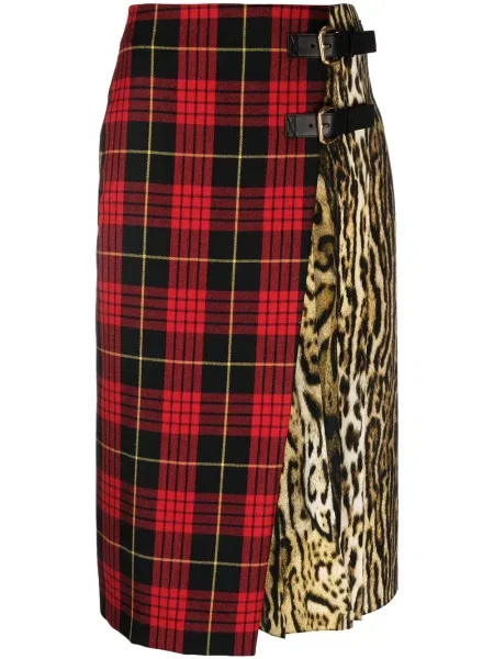 Fustă midi Roberto Cavalli cu imagine până la genunchi roșu