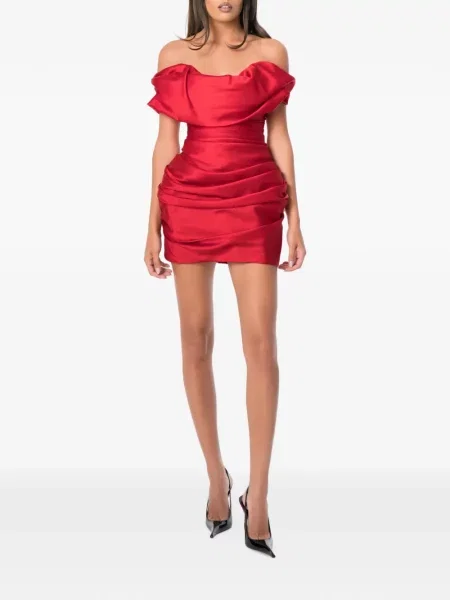 Rochie mini Norina St cu șireturi din dantelă drapată roșu