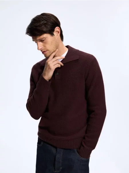 Tricou polo Reserved de lână maro