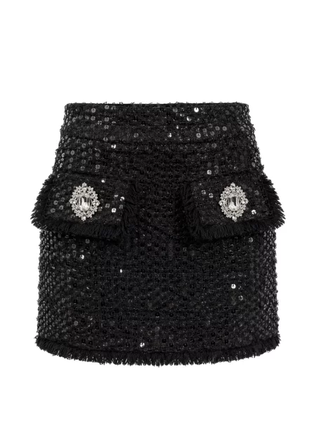 Fusta mini Philipp Plein din tweed negru