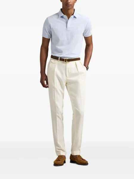 Tricou Polo Ralph Lauren din piele cu broderie în carouri maro
