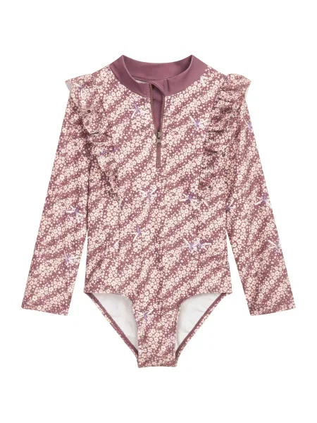 PLAYSHOES Costum de baie întreg mov lavandă / ciclam / roșu alb
