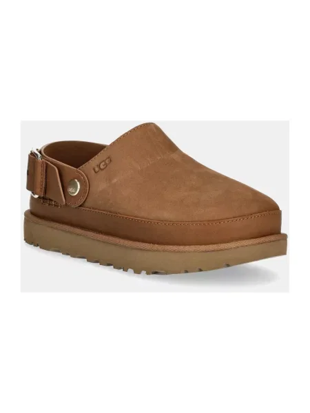 Klapki Ugg z paskiem na platformie brązowe