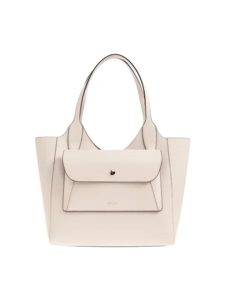 Shopperka Furla skórzana z nadrukiem biała