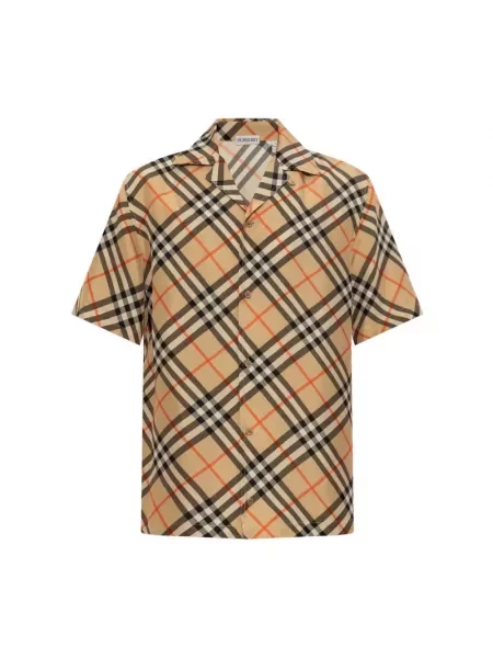 Koszula z krótkim rękawem Burberry w kratę beżowa