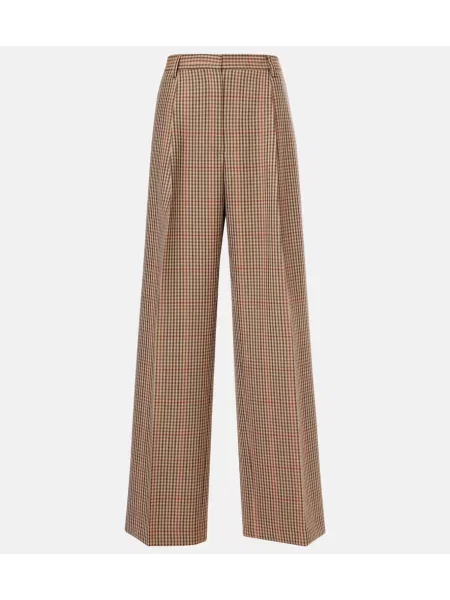 Pantaloni Dries Van Noten de lână în carouri maro