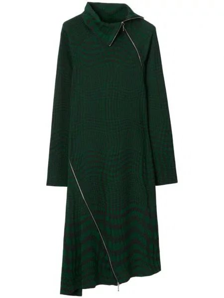 Sukienka midi Burberry wełniana z nadrukiem garniturowa zielona