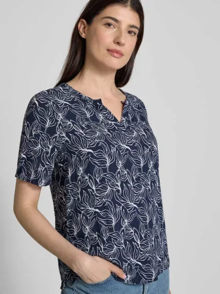 Bluzka o kroju slim fit z kołnierzem z lamówką Christian Berg Woman granatowa