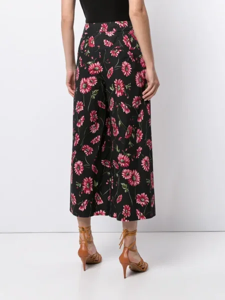 Pantaloni culottes Adam Lippes cu model floral cu imagine negru