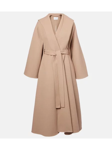 Płaszcz Alaïa wełniany z kapturem beżowy