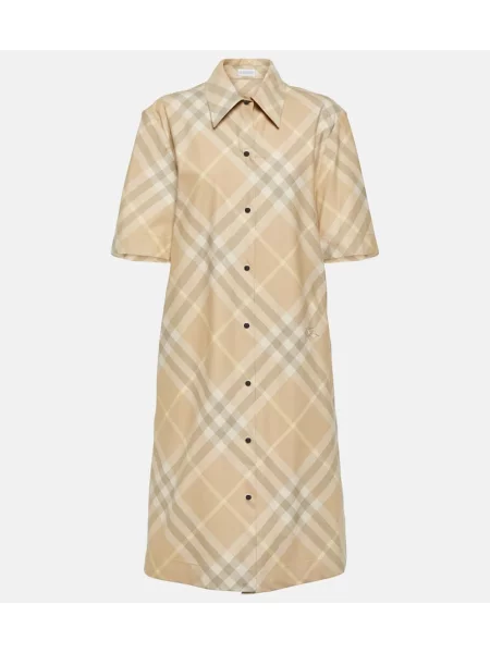 Rochie tip cămașă Burberry în carouri de costum bej