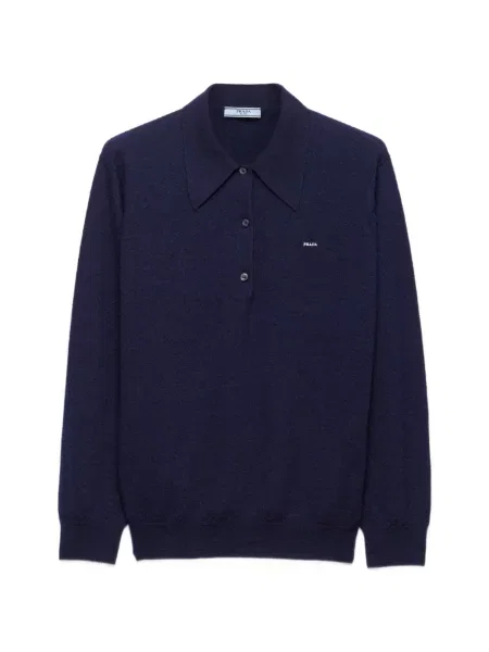 Tricou polo Prada din cașmir albastru
