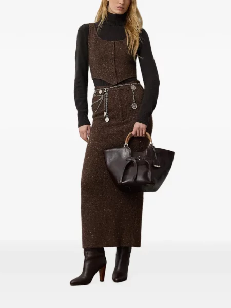 Satenske rukavice Polo Ralph Lauren s vezom s vezicama smeđa