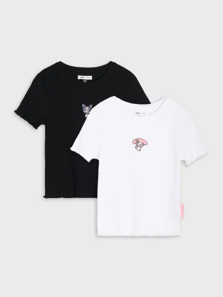 Sinsay trička z vroubkovaného úpletu 2 pack Kuromi and My Melody vícebarevná