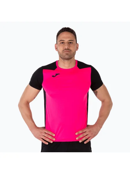 Tricou de alergare pentru bărbați Joma Record II fluor roz/negru negru