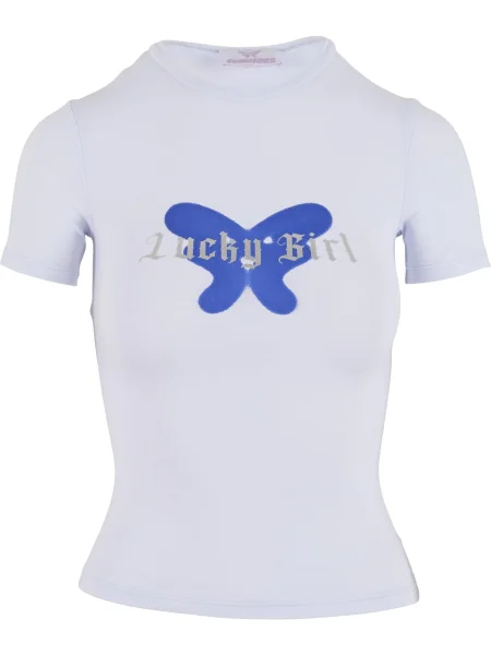 Felicious Tricou Lucky Girl azur / argintiu alb