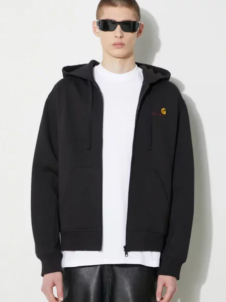 Carhartt WIP bluza Hooded American Script Jacket barbati cu glugă cu imprimeu negru