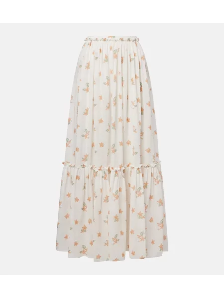 Fusta maxi Chloé de mătase cu model floral alb
