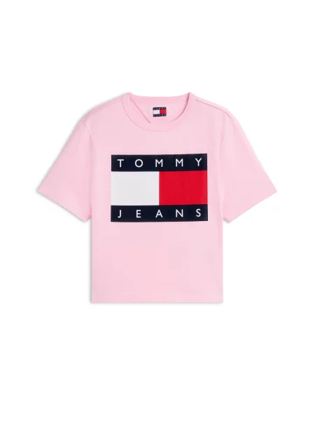 Tommy Jeans Tricou bleumarin / roz / roșu alb
