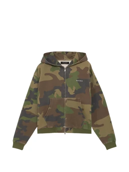 Hanorac cu glugă Mlvince cu imagine cu model camuflaj clasic verde