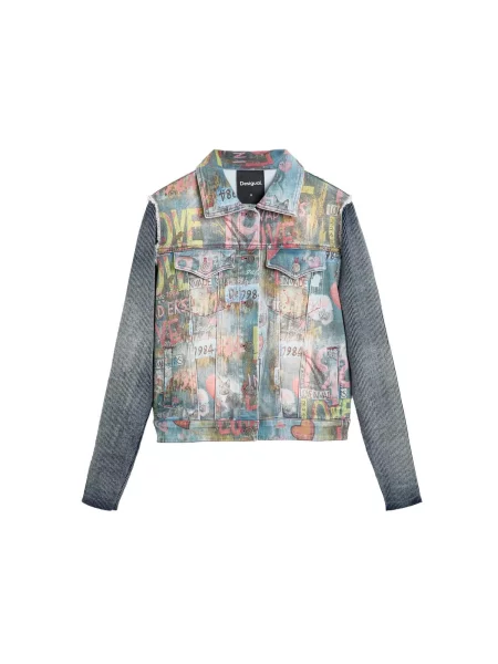 Desigual Geacă de primăvară-toamnă denim / galben / verde deschis / roz pitaya albastru