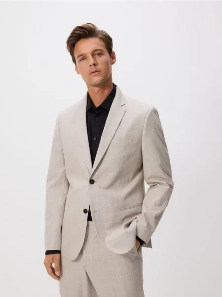Reserved Картатий блейзер slim fit бежевий