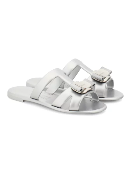Klapki Ferragamo z kokardką szare