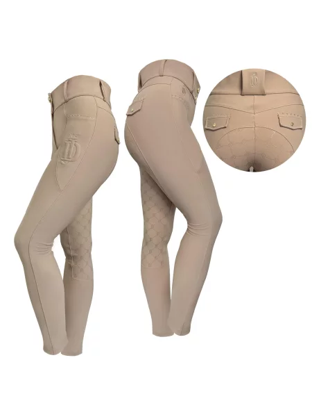Legginsy jeździeckie z pełnym lejem JD ATTACK Elite beżowe