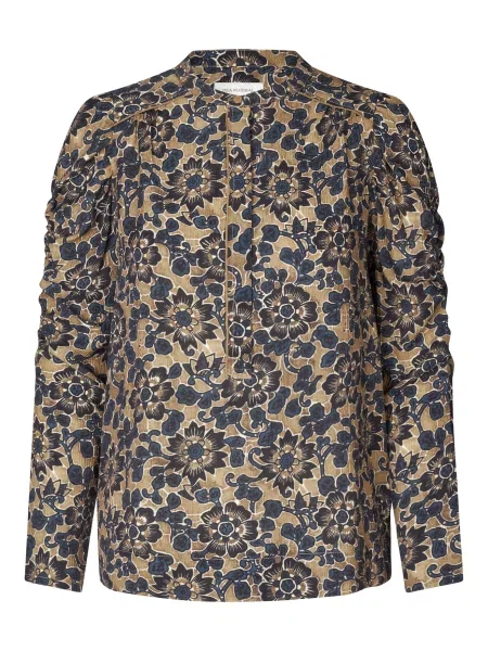 Dea Kudibal Bluză Visti albastru noapte / albastru gențiană / maro deschis alb