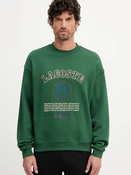 Bombažen pulover Lacoste zelena